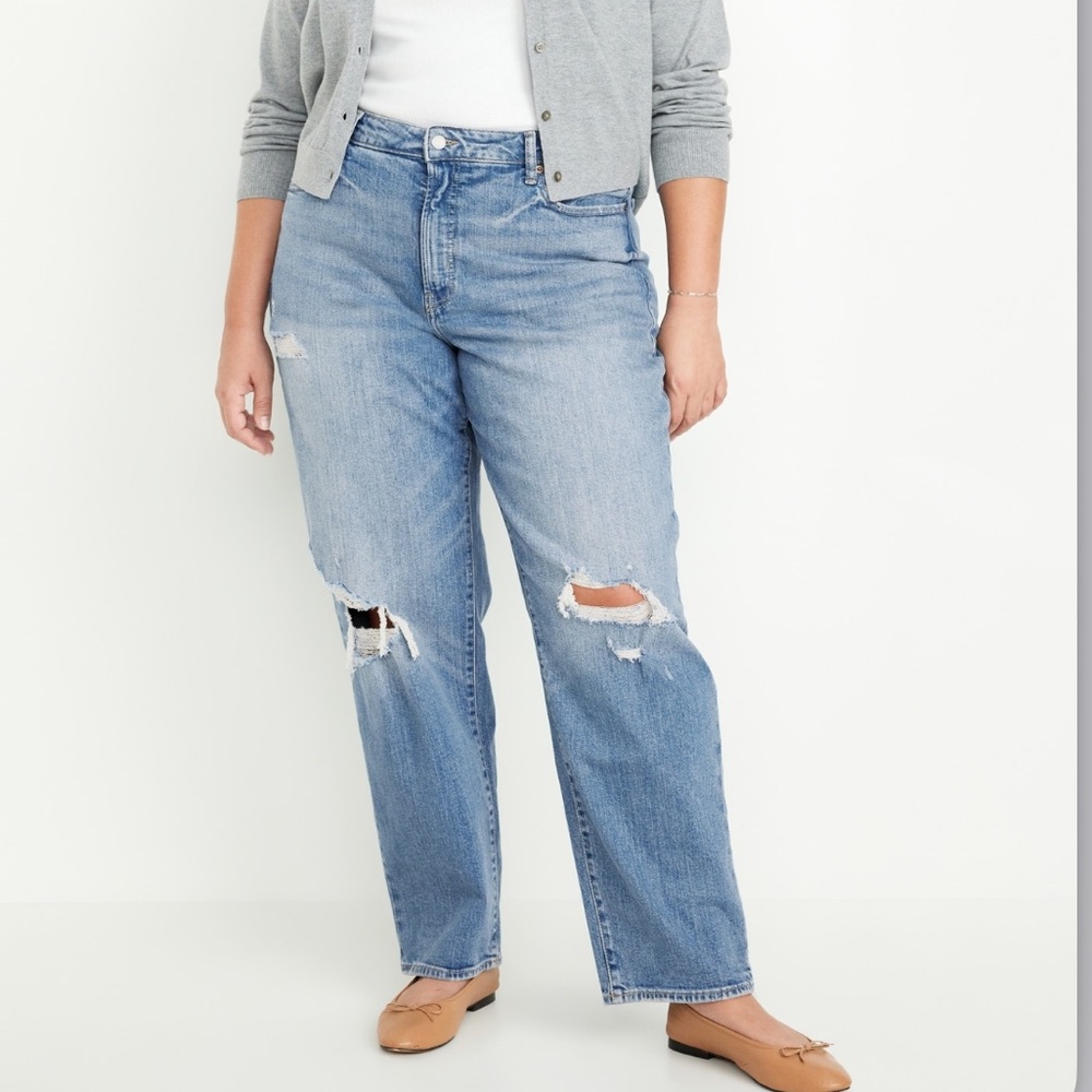 Old Navy (18) High Rise O.G. Loose Distressed Medium Light Wash Denim Blue Jeans